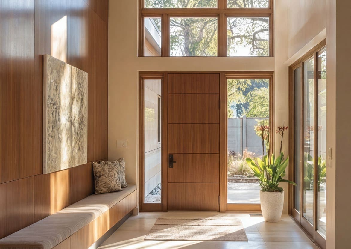 The warm timber entrance hall